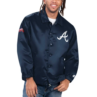 Men's Starter Navy Atlanta Braves Option Route Satin Full-Snap Jacket