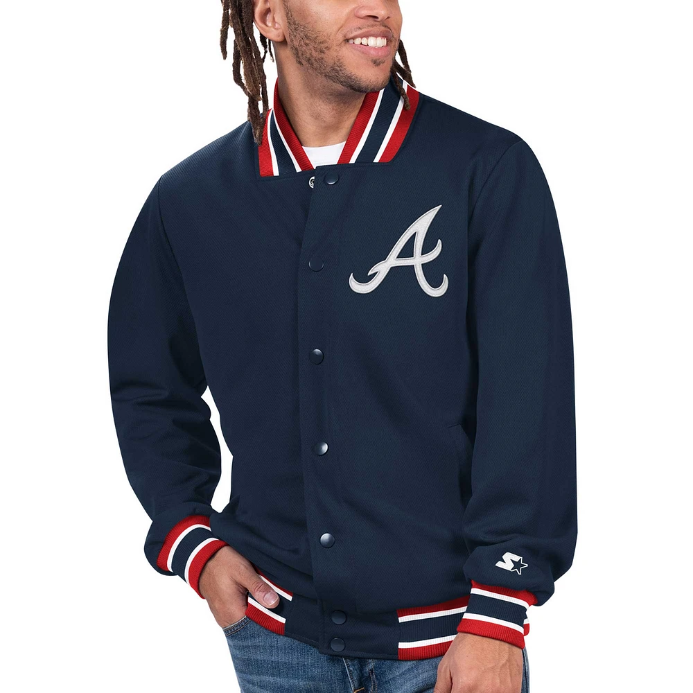 Veste à bouton-pression pour hommes des Atlanta Braves Secret Weapon Starter bleu marine