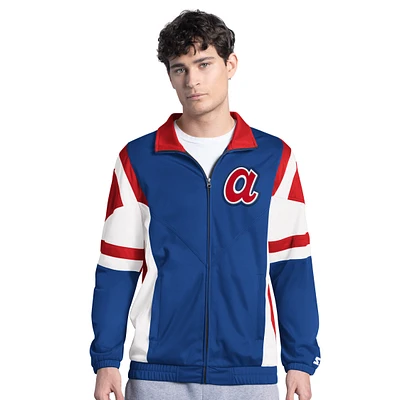 Veste de survêtement entièrement zippée en tricot Contender Atlanta Braves pour homme, bleu royal/rouge