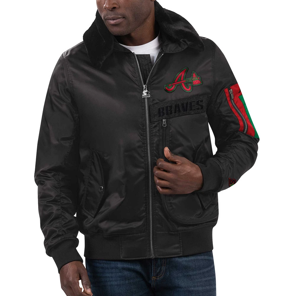 Veste en satin entièrement zippée pour homme Starter x Ty Mopkins Black Atlanta Braves Mois de l'histoire des Noirs