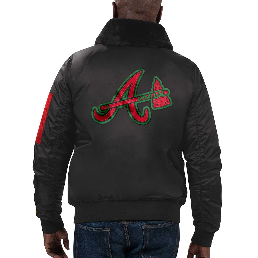 Veste en satin entièrement zippée pour homme Starter x Ty Mopkins Black Atlanta Braves Mois de l'histoire des Noirs