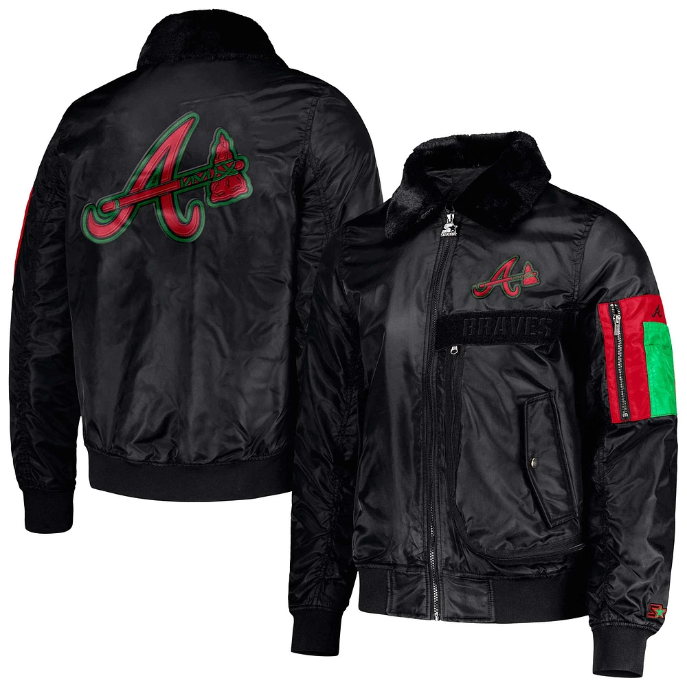 Veste en satin entièrement zippée pour homme Starter x Ty Mopkins Black Atlanta Braves Mois de l'histoire des Noirs