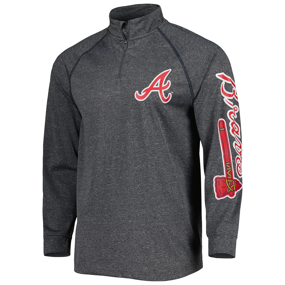 Haut à quart de zip raglan pour hommes Stitches Heather Grey Atlanta Braves Wordmark