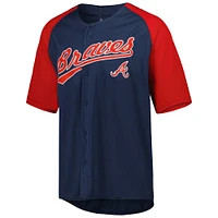 Maillot à manches raglan boutonnées Atlanta Braves pour hommes, bleu marine