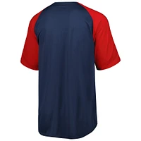 Maillot à manches raglan boutonnées Atlanta Braves pour hommes, bleu marine