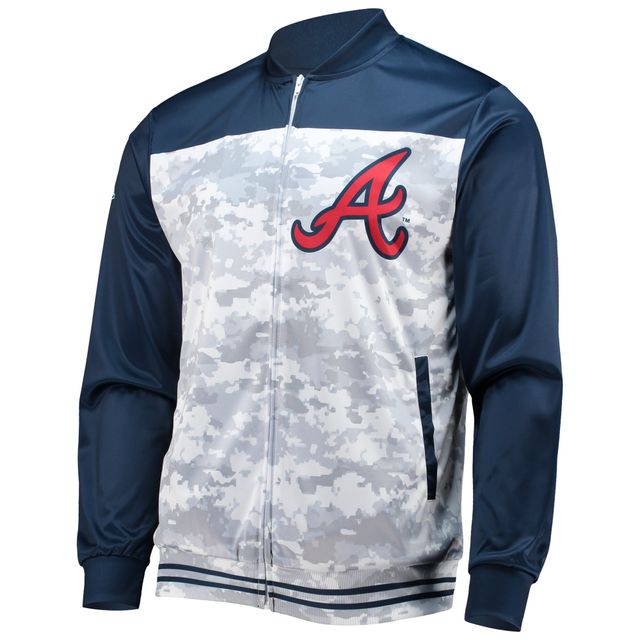 Veste à fermeture éclair intégrale pour homme, bleu marine, Atlanta Braves, camouflage