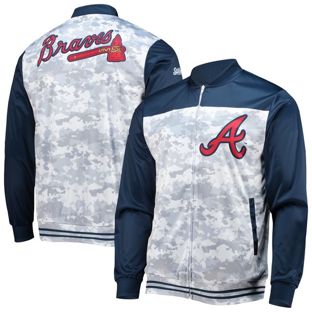 Veste à fermeture éclair intégrale pour homme, bleu marine, Atlanta Braves, camouflage