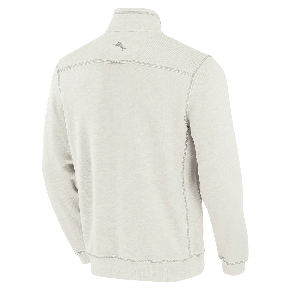 Men's Tommy Bahama Cream Atlanta Braves Sport Tobago Bay Tri-Blend Half-Zip Sweatshirt