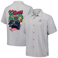Men's Tommy Bahama Gray Atlanta Braves Hit and Run Silk Camp Button-Up Shirt