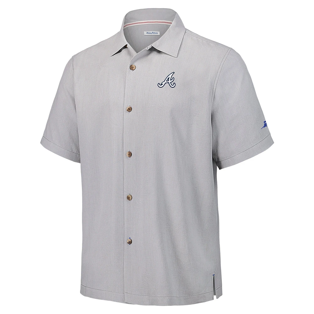 Men's Tommy Bahama Gray Atlanta Braves Hit and Run Silk Camp Button-Up Shirt