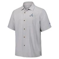 Men's Tommy Bahama Gray Atlanta Braves Hit and Run Silk Camp Button-Up Shirt