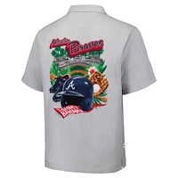 Men's Tommy Bahama Gray Atlanta Braves Hit and Run Silk Camp Button-Up Shirt