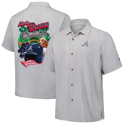 Men's Tommy Bahama Gray Atlanta Braves Hit and Run Silk Camp Button-Up Shirt