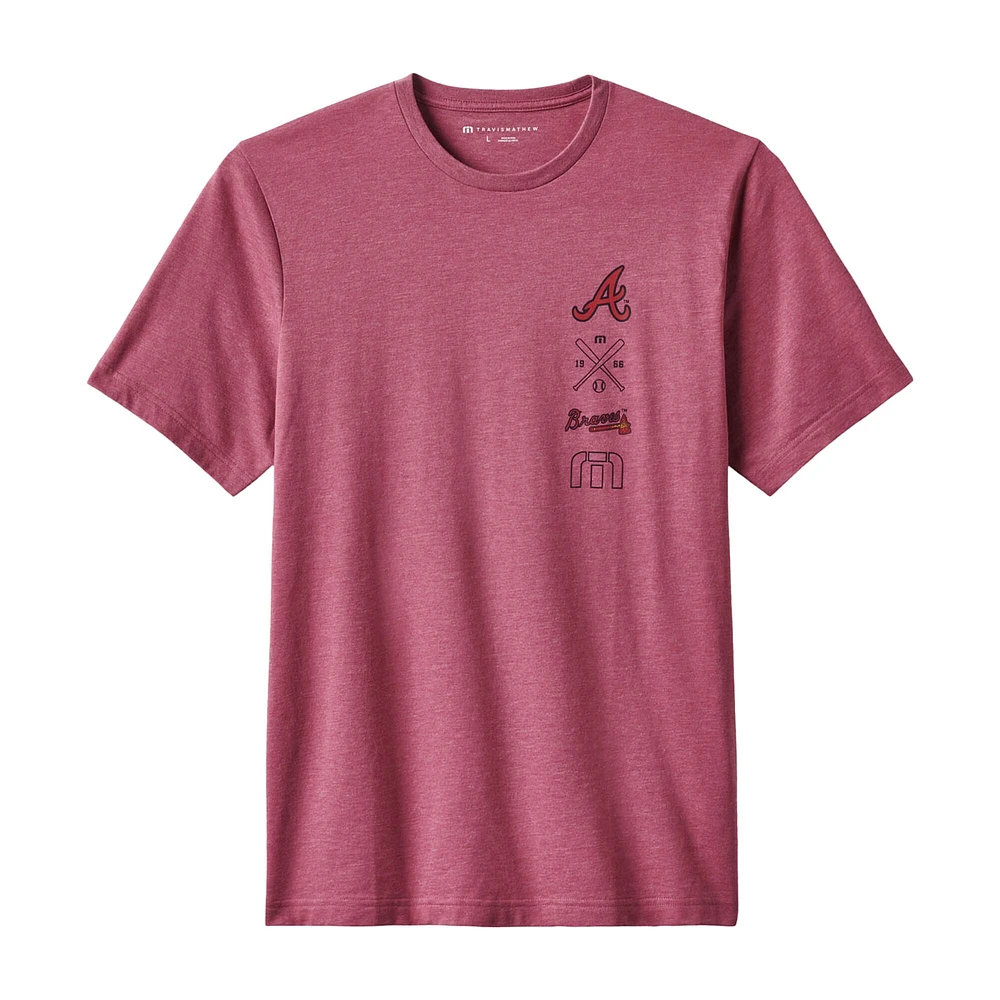 T-shirt Travis Matthew pour homme, rouge chiné, Atlanta Braves Sunset Slam 2.0