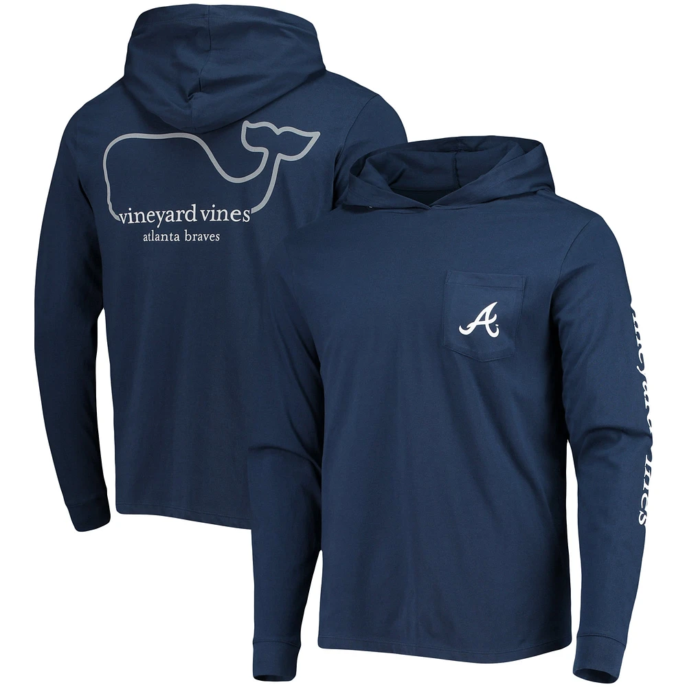 Men's Vineyard Vines Navy Atlanta Braves Long Sleeve Hoodie T-Shirt