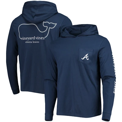 Men's Vineyard Vines Navy Atlanta Braves Long Sleeve Hoodie T-Shirt