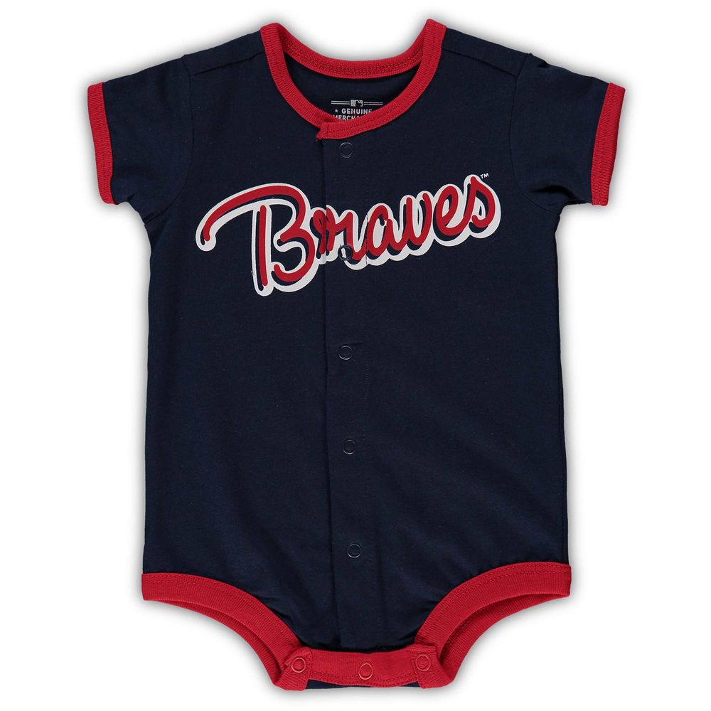 Newborn & Infant Navy Atlanta Braves Stripe Power Hitter Romper