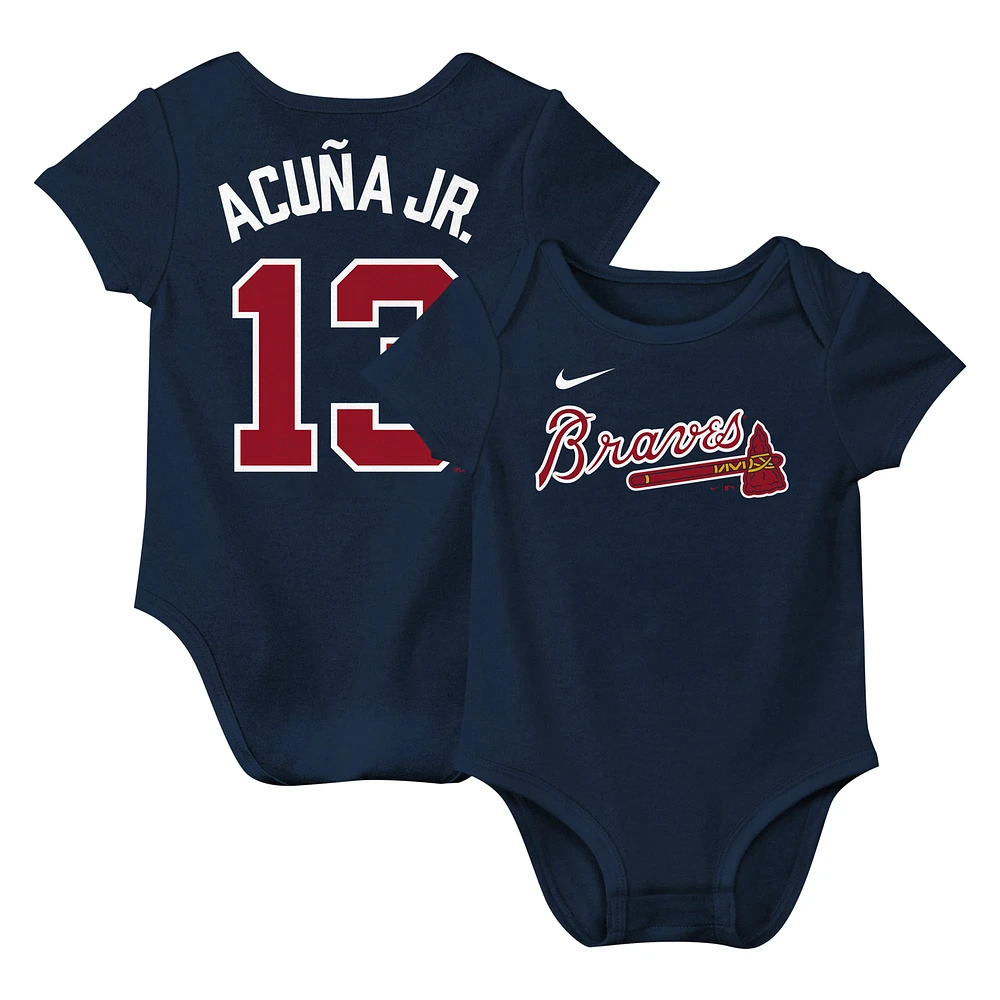 Body Nike Ronald Acuña Jr. Navy Atlanta Braves Fuse avec nom et numéro pour nouveau-né nourrisson