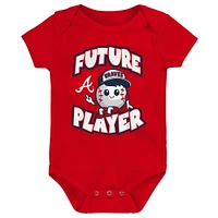 Newborn & Infant Red/Navy/White Atlanta Braves Minor League Player Three-Pack Bodysuit Set