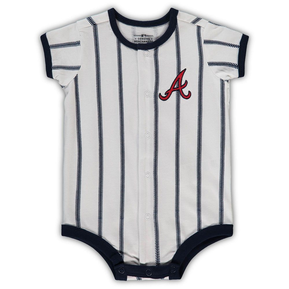 Newborn White/Navy Atlanta Braves Power Hitter Short Sleeve Bodysuit