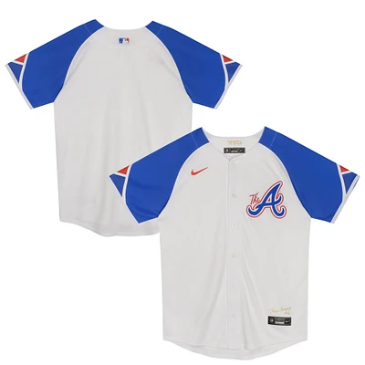 Maillot Nike blanc Atlanta Braves City Connect pour enfant d'âge préscolaire