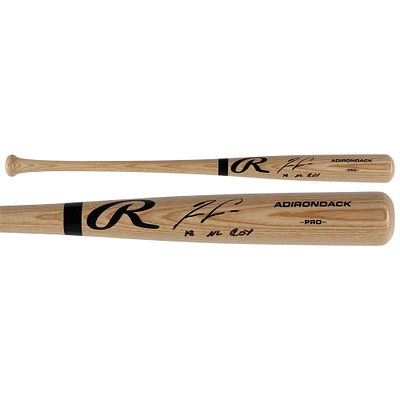 Ronald Acuña Jr., batteur professionnel dédicacé par les Braves d'Atlanta, blonde et Rawlings, avec l'inscription « 18 NL ROY »