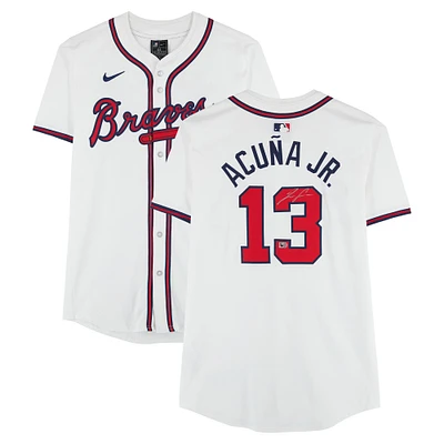 Maillot Nike Elite blanc autographié des Braves d'Atlanta Ronald Acuña Jr.