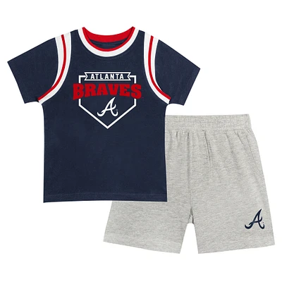 Ensemble t-shirt et short chargés Atlanta Braves Bases Fanatics pour tout-petits bleu marine/gris