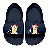 Sandales à glissière mascotte ISlide Atlanta Braves bleu marine pour tout-petit