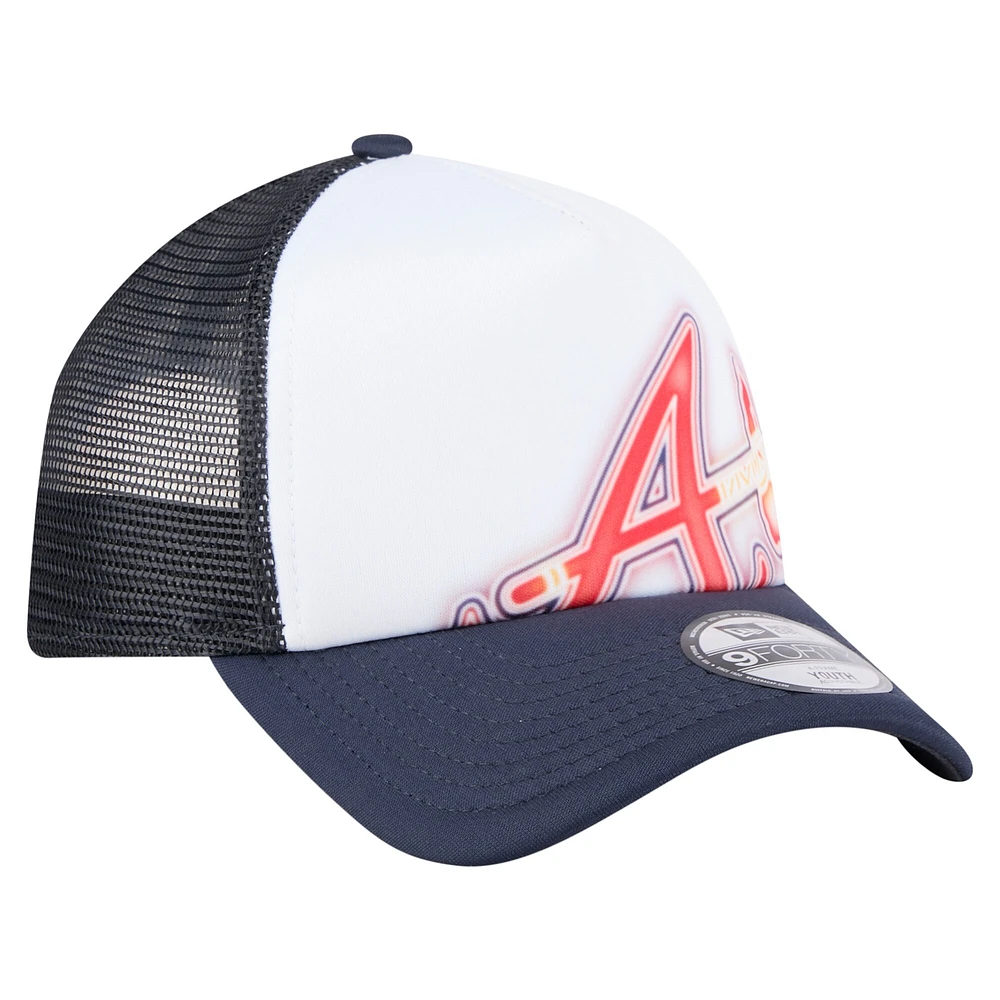 Toddler New Era  White/Navy Atlanta Braves Painted A-Frame 9FORTY Trucker Adjustable Hat