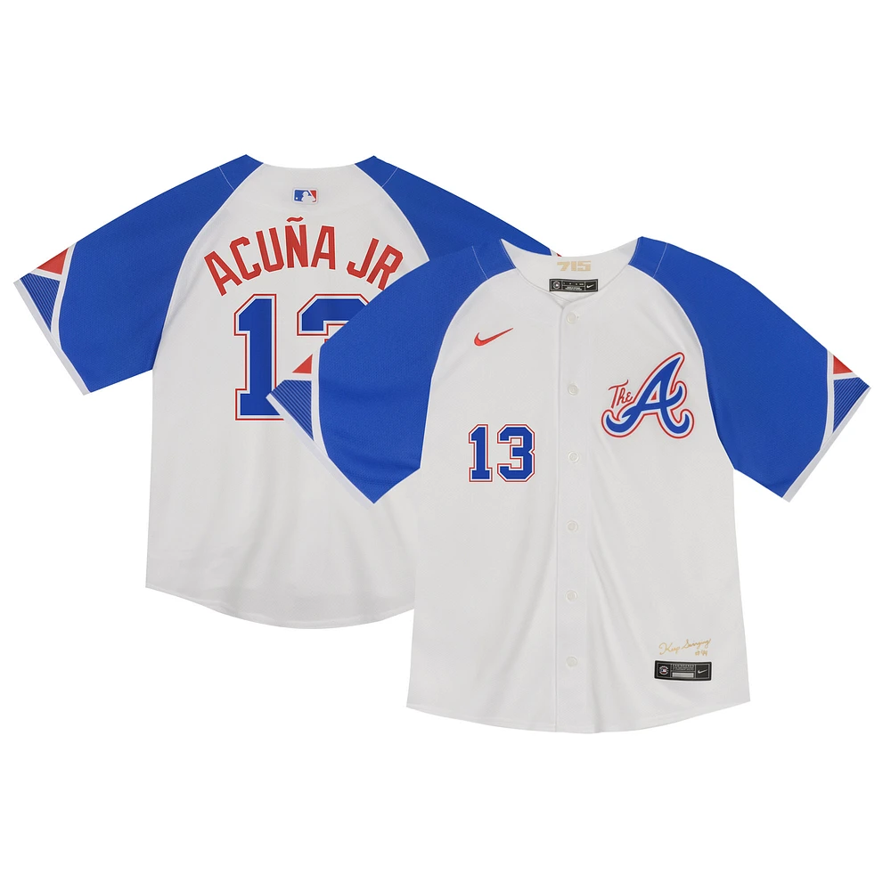 Maillot de joueur Nike Ronald Acuña Jr. Atlanta Braves City Connect Limited, blanc, pour tout-petit