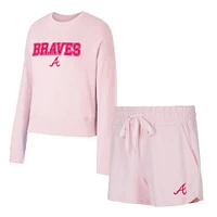 Women's Concepts Sport  Pink Atlanta Braves Elevation Tri-Blend Long Sleeve T-Shirt & Shorts Set