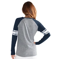 T-shirt à manches longues et col en V trois mélanges raglan G-III 4Her by Carl Banks pour femme, bleu marine