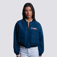 Women's Lusso  Navy Atlanta Braves Paisley Cropped Full-Zip Jacket