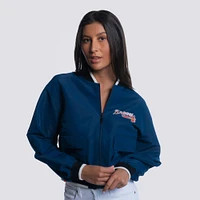Women's Lusso  Navy Atlanta Braves Paisley Cropped Full-Zip Jacket