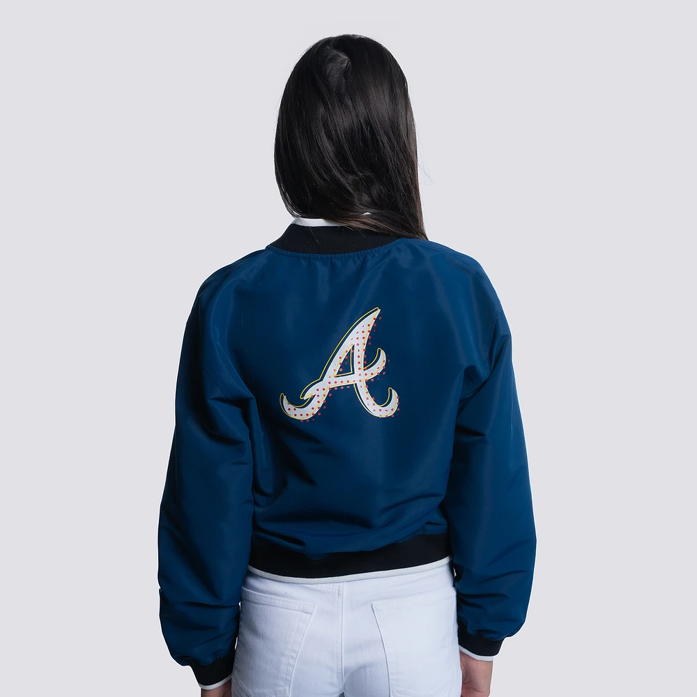 Women's Lusso  Navy Atlanta Braves Paisley Cropped Full-Zip Jacket