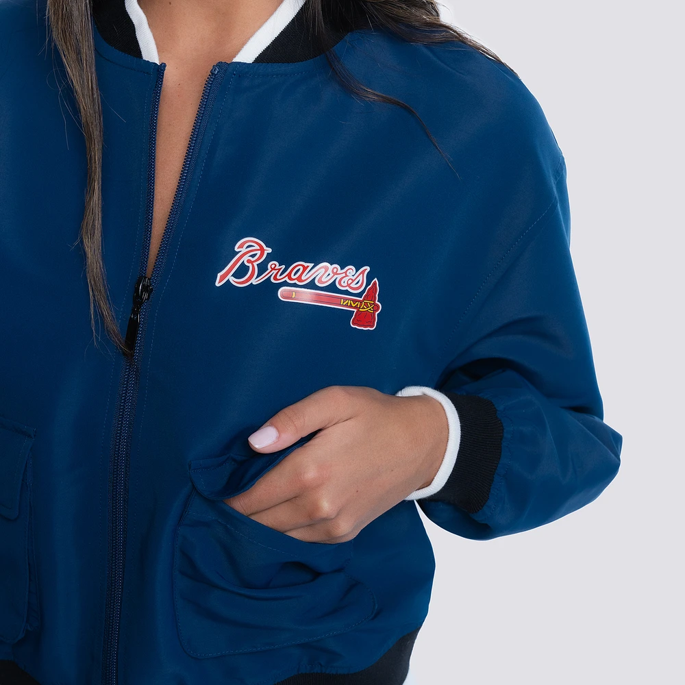 Women's Lusso  Navy Atlanta Braves Paisley Cropped Full-Zip Jacket