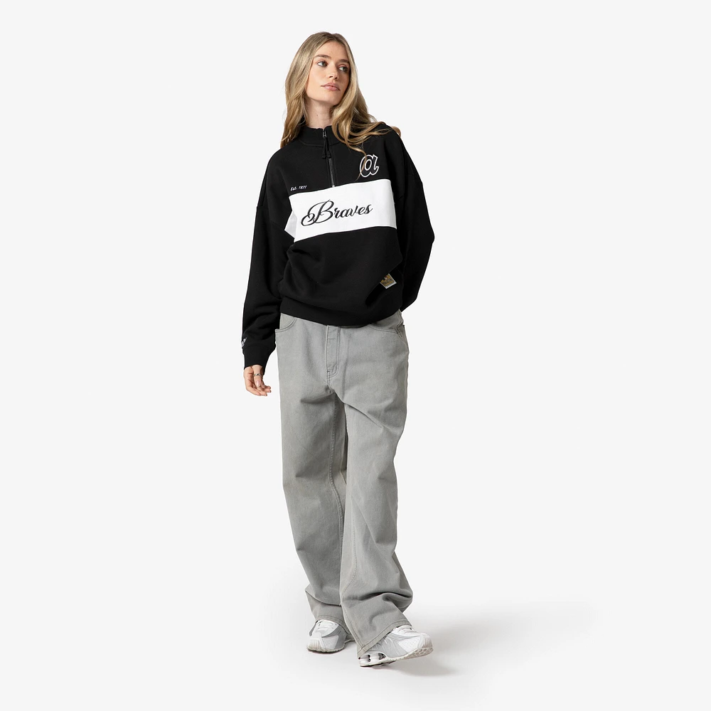 Women's Mitchell & Ness Black Atlanta Braves Quarter-Zip Pullover Top