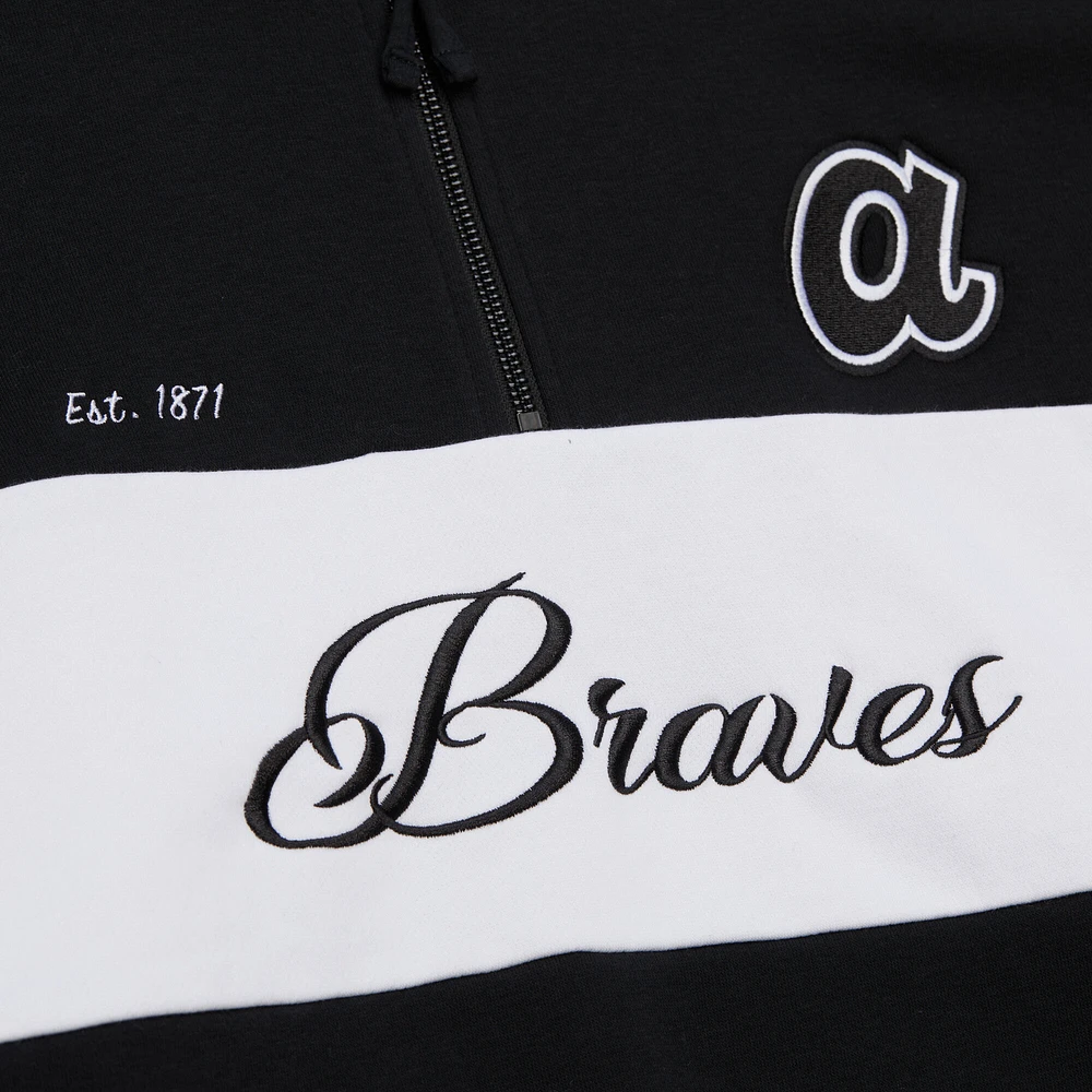 Women's Mitchell & Ness Black Atlanta Braves Quarter-Zip Pullover Top
