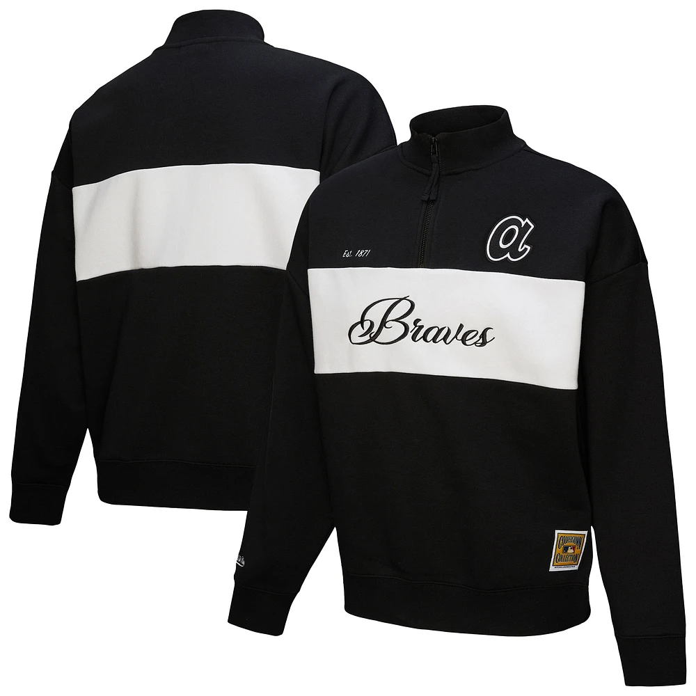 Women's Mitchell & Ness Black Atlanta Braves Quarter-Zip Pullover Top