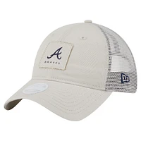 Casquette ajustable 9TWENTY à point carré beige clair des Braves d'Atlanta de New Era pour femme