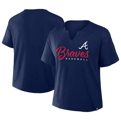 Women's Profile  Navy Atlanta Braves Plus Wordmark Notch Neck T-Shirt