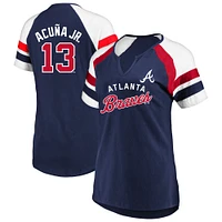 Profil femme Ronald Acuña Jr. Navy Atlanta Braves T-shirt raglan grande taille avec nom et numéro