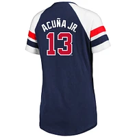 Profil femme Ronald Acuña Jr. Navy Atlanta Braves T-shirt raglan grande taille avec nom et numéro