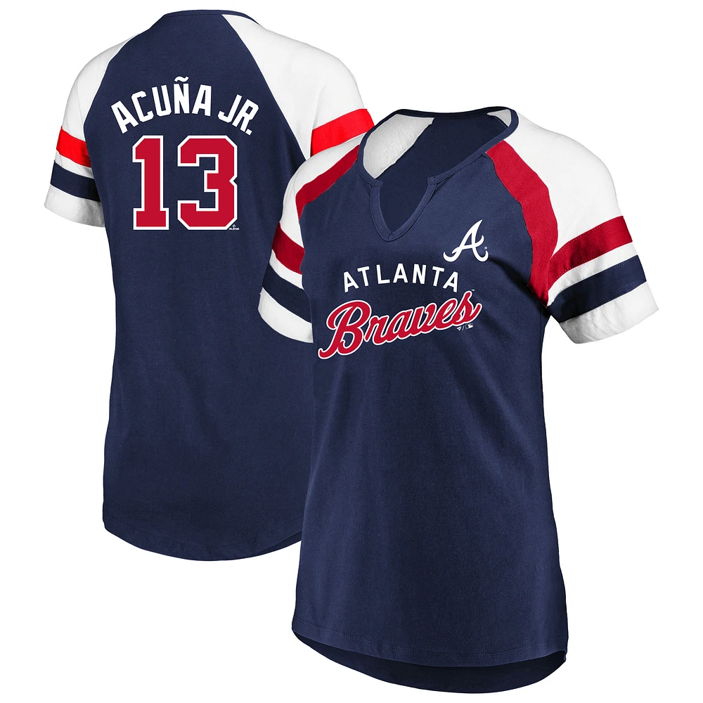 Profil femme Ronald Acuña Jr. Navy Atlanta Braves T-shirt raglan grande taille avec nom et numéro