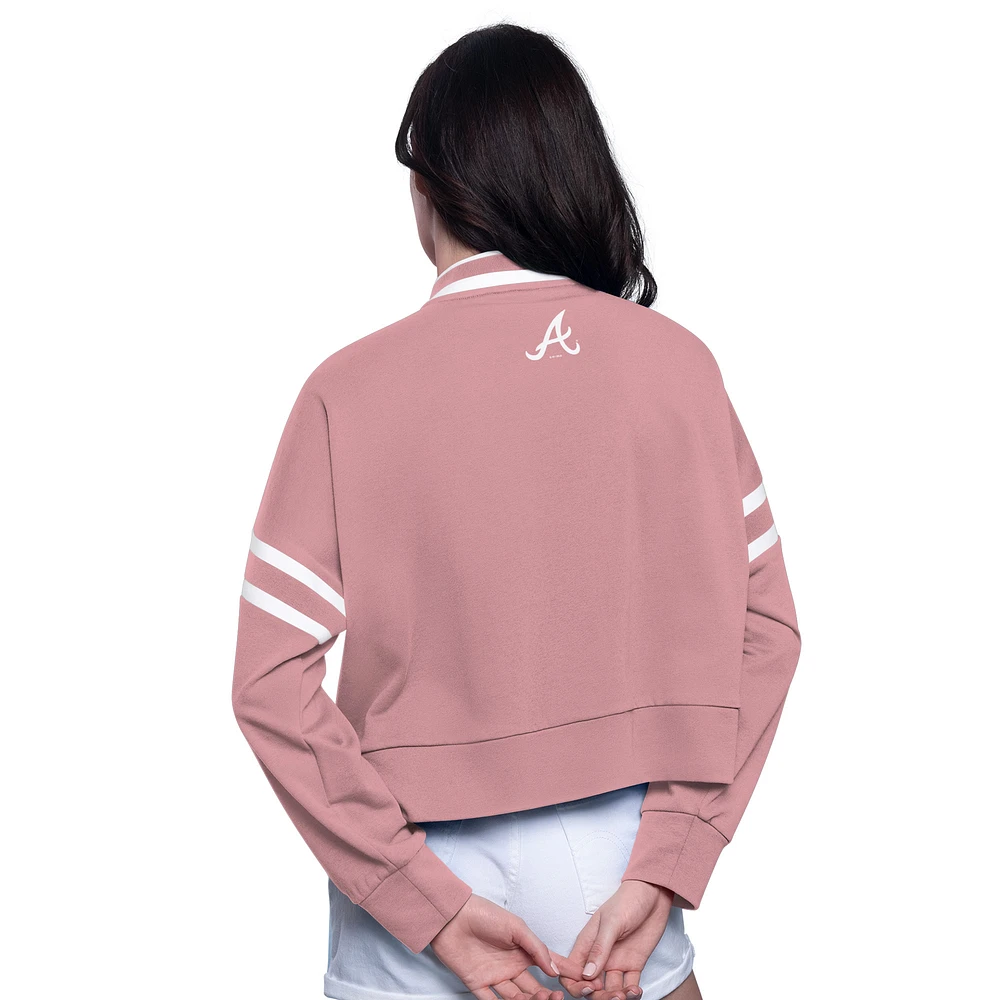Women's Starter  Pink Atlanta Braves Power Play Cropped Pullover Sweatshirt