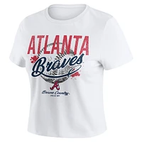 Women's WEAR by Erin Andrews  White Atlanta Braves Distressed Cropped Baby T-Shirt