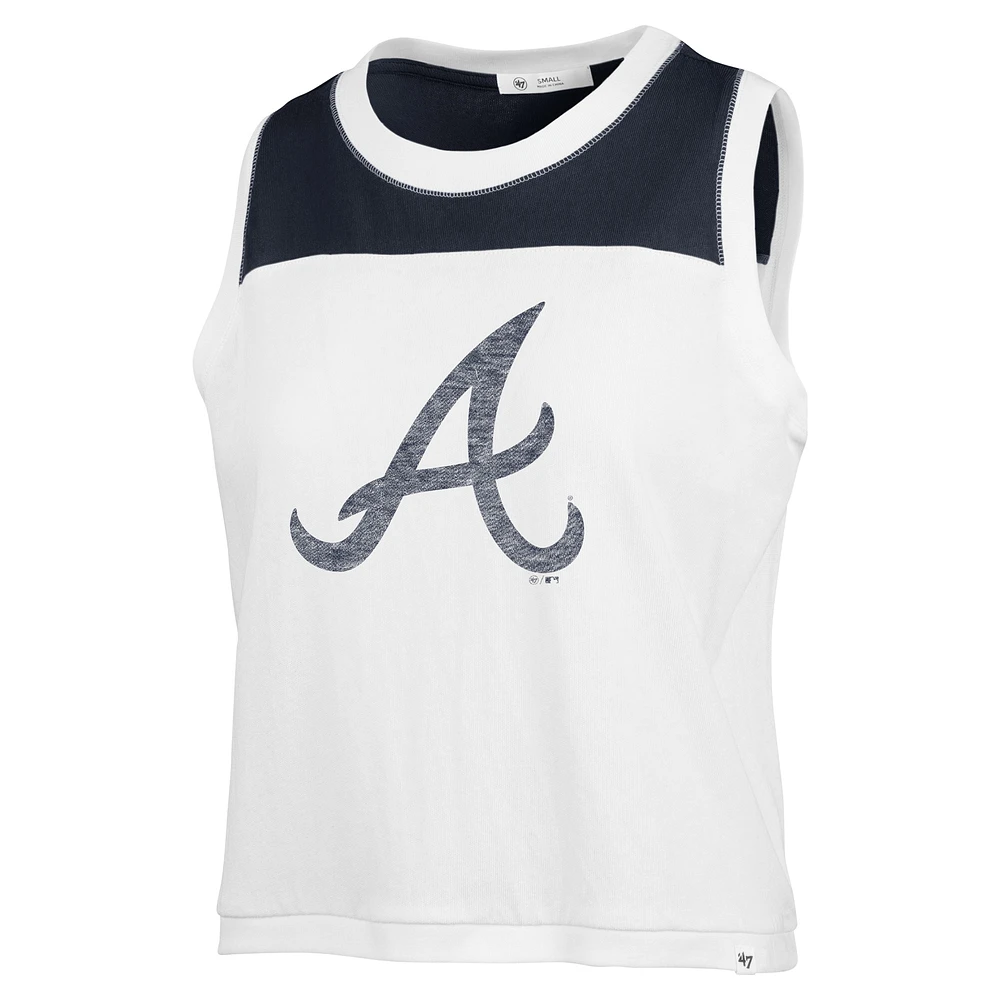 Women's '47 White/Navy Atlanta Braves Plus Waist Length Muscle Tank Top