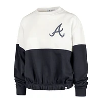 Women's '47 White/Navy Atlanta Braves Take Two Bonita Pullover Sweatshirt