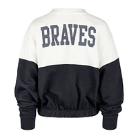 Women's '47 White/Navy Atlanta Braves Take Two Bonita Pullover Sweatshirt